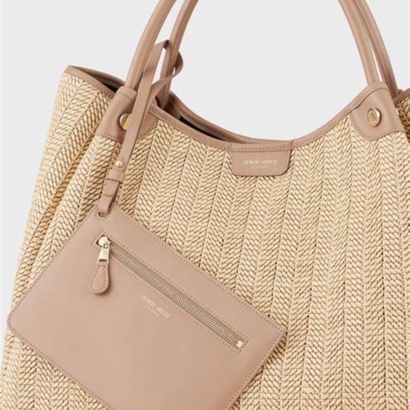 GIORGIO ARMANI Raffia & Leather Tote Bag - Picture 5 of 12